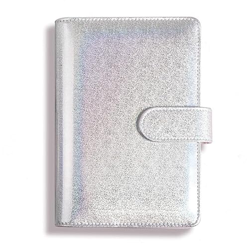 AMEEDA Binder Budget Notizbuch Glitzer-Kreativhandbuch, glitzerndes Notizblock-Shell-Lasermuster-Notizbuch, Loseblatthülle, A5, PU-Leder(Color:Silver) von AMEEDA