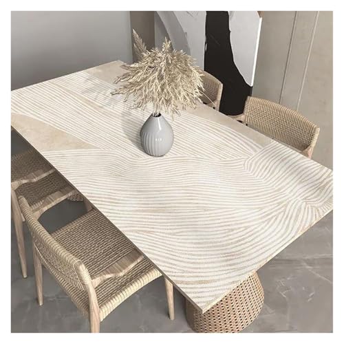 AMEEDA Kunstleder Tischdecke Line Tischset, wasserdicht, ölbeständig, beige gestreift, for den Küchentisch, dekorative Abdeckmatte, PVC-Tischsets(YHT039-A,100x200cm) von AMEEDA