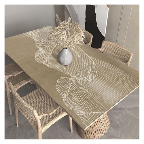 AMEEDA Kunstleder Tischdecke Line Tischset, wasserdicht, ölbeständig, beige gestreift, for den Küchentisch, dekorative Abdeckmatte, PVC-Tischsets(YHT039-D,100x200cm) von AMEEDA