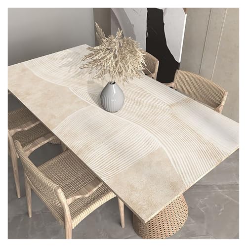 AMEEDA Kunstleder Tischdecke Line Tischset, wasserdicht, ölbeständig, beige gestreift, for den Küchentisch, dekorative Abdeckmatte, PVC-Tischsets(YHT039-G,100x150cm) von AMEEDA