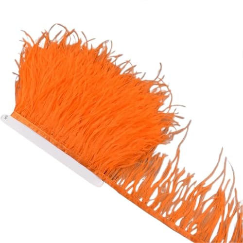 AMENGJ Federschmuck zum Nähen 1 Meter Federn auf Band 10-15 cm Feder Quaste Fransenbesatz Nähen Flecos Handarbeiten Kleidung Dekoration(Orange) von AMENGJ