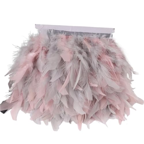 AMENGJ Federschmuck zum Nähen 10 Meter Feder Trim Fringe 10-15CM Federn Band Handwerk Kleidung Kleid Nähen Plumes Dekoration(Mixed pink Grey) von AMENGJ