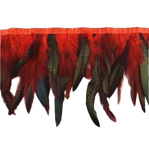 AMENGJ Federschmuck zum Nähen 10 Meter Federn Quaste Fringe Trim auf Band Feder Kleidung Band Nähen Garnituren Zubehör(Red) von AMENGJ