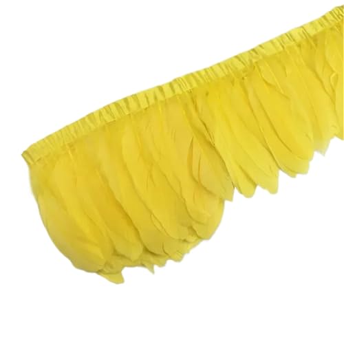 AMENGJ Federschmuck zum Nähen 2 Yards Farbiger Gänsefederbesatz Fransen Gänsefedern auf Band Kleidung Nähbesätze Handarbeiten Kleidungszubehör Dekor(Yellow) von AMENGJ