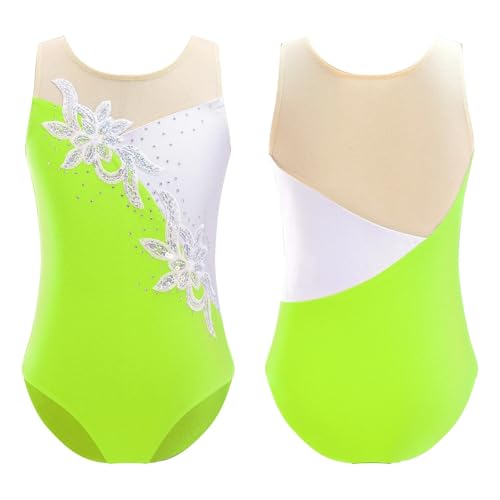 AMENGJ Gymnastikanzug Mädchen Mädchen Ballettanzug mit glitzernden Pailletten und Netzstoff for Rhythmische Gymnastik, Balletttanz, Kostüm(Yellow,10) von AMENGJ