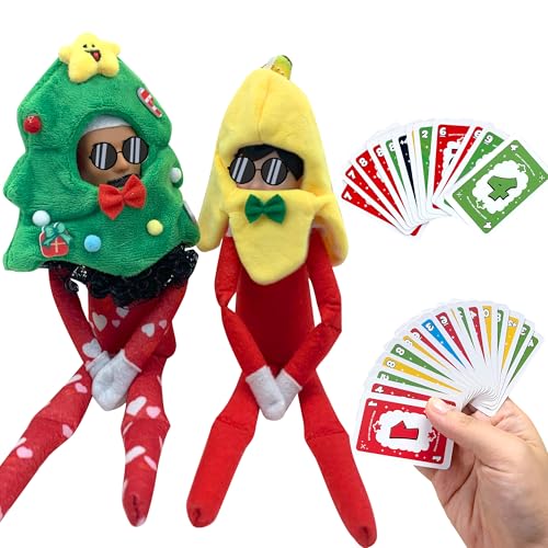 AMETUS 2024 Weihnachtselfen Zubehör, Weihnachtselfe Mini Kartenspiel, 2 Kleidung Kostüm Bananenbaum Puppe Kleidung, für Xmas Elf Doll Ideale Dekorationen, Urlaub Elf Kit von AMETUS