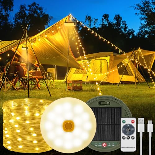 AMFUN Camping Lichterkette, Lichterkette Aufrollbar, 12M Solar Camping Lichterkette, Außenlichterketten mit 5 Beleuchtungsmodi, Wasserdichte Campinglampe für Camping Garten Hof Dekoration von AMFUN