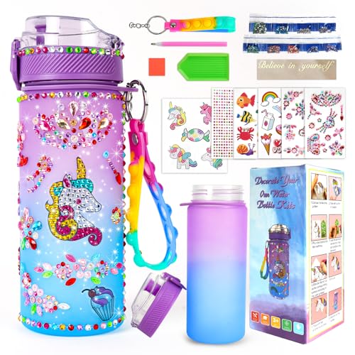 AMFUN Trinkflasche Bastelset, DIY Wasserflasche Basteln Diamond Painting für Mädchen 4-5-6-7-8-9-10 Jahre Geschenkideen, Diamond Painting Kinder mit Glitzer Diamant Aufklebern, Einhorn Geschenke von AMFUN