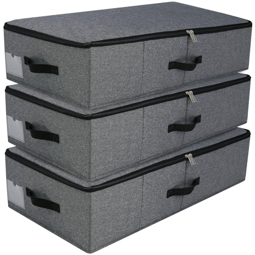 AMJ Große Unterbett-Aufbewahrungsbehälter, 3 Stück, Schrank-Organizer, faltbar, Schrank-Organizer, Aufbewahrung für Decken, Handtücher, Bettdecken, Pullover, Leinenblätter, Geschenkpapier (Schwarz / von AMJ