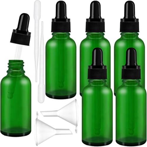 AMJKEJI 12 Stück Pipettenflasche 30ml, Grüne Glas Tropfflasche mit 2 Tropfern und 2 Trichtern, lasflasche für Ätherische Öl, Parfümöle, Aromatherapie, Düfte, Flüssigkeit von AMJKEJI