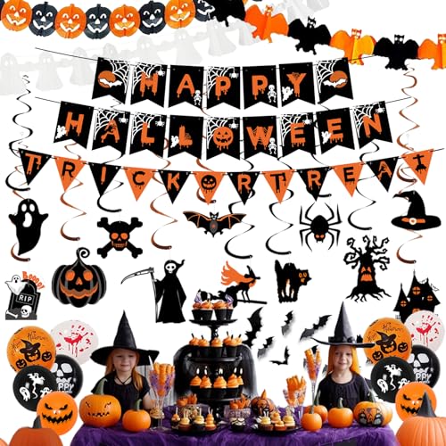 AMLOOPH Halloween Deko - Halloween Girlande, Halloween Banner & Hängedeko - Halloween Deko Indoor - Halloween Party Deko - Halloween Deko Kinder - Halloween Decorations (Happy halloween) von AMLOOPH