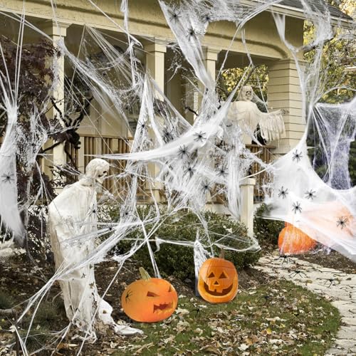 AMLOOPH Halloween Deko Set,100g Dehnbare Spinnennetze & 40Künstliche Spinnen-Perfekt für Innen/Außen, Garten,Tür Fenster Spukhaus&Partyzubehör-Schaurige Atmosphäre für Ihre Feier (100g+40Spinne) von AMLOOPH