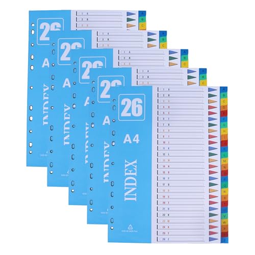 AMO HERMOSO 5 Pack A-Z Aktenregister A4 26 teilig Kunststoff farbig 1-26 A4 Aktenordner Trennblätter für Aktenordner, Ringbücher, A4 Register 11 Löcher (A-Z 5er-Pack) von AMO HERMOSO