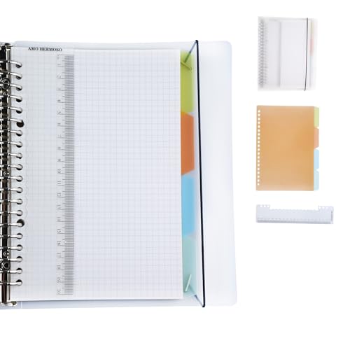 AMO HERMOSO Notizbuch A5 Kariert Spiralblock mit Lineal, Notizblöcke mit Register, Softcover Spiral Squared Notebook, 80gsm, 60 Blatt, 120 Seiten Spiral-Notizblock von AMO HERMOSO