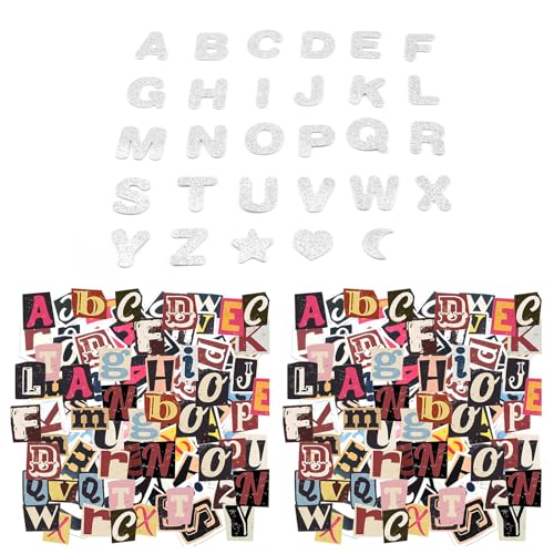 229 Stück Kreative Buchstaben Sticker, AMONENZ Sticker für Fotoalbum, Selbstklebende Buchstaben Aufkleber, Gemischte Farben, 2 Stile, für DIY Fotoalben, Karten, Dekorationen von AMONENZ