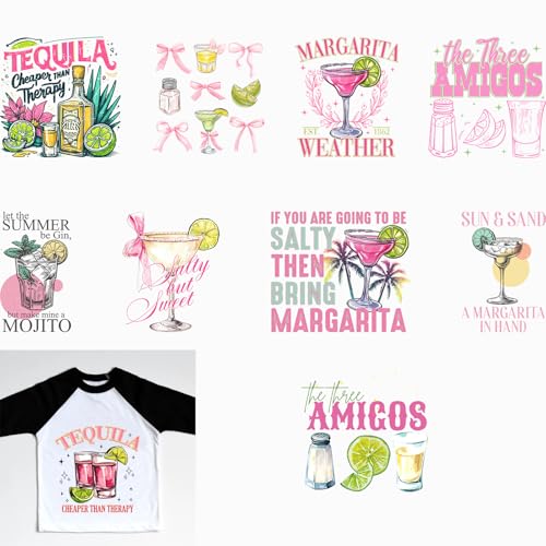 AMONEYLS Tequila DTF Bügelbild, Wärmeübertragung, Flicken zum Aufbügeln, für T-Shirts, Kleidung, Design, waschbar, 10 Stück, Deko-Applikation, fertig zum Drücken von AMONEYLS