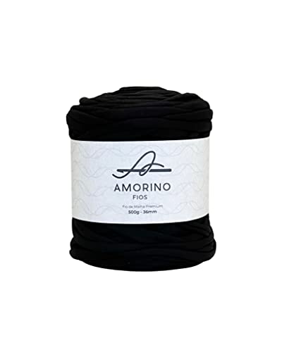 AMORINO FIOS T-Shirt-Garn Premium – Häkeln & Stricken, einfaches Häkeln für Anfänger, dick 3,6 cm, T-Shirt-Garn zum Basteln, Polyester-Garn, knotenlos, Makramee-T-Shirt-Garn (schwarz) von AMORINO FIOS