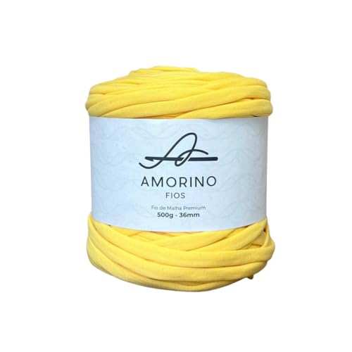 AMORINO FIOS T-Shirt-Garn Premium – Häkeln und Stricken, einfaches Häkeln für Anfänger, dick 3,6 cm, T-Shirt-Garn zum Basteln, Polyestergarn, knotenlos, Makramee-T-Shirt-Garn (Farbe: Solarbelb). von AMORINO FIOS