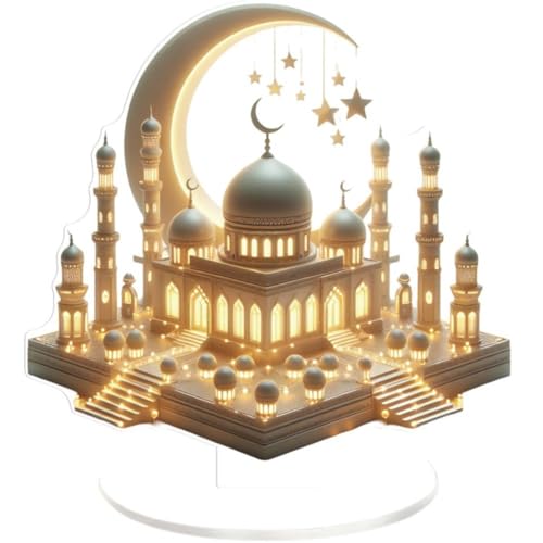 AMOYER Ramadan Mond Schloss Ornament Acryl Desktop Ornament 2D Eid Mubarak Dekor Islamische Muslimische Party Festival Dekorationen von AMOYER