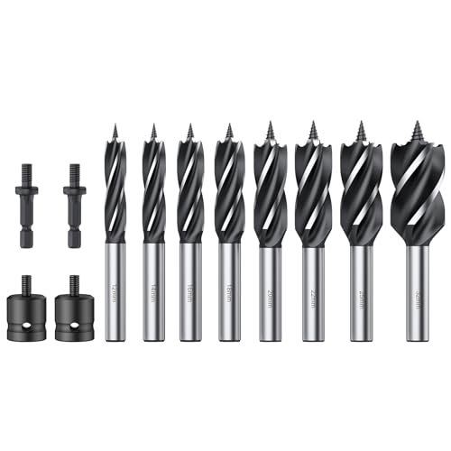 AMTOVL Holzbohrer 12 Stück mit Schlagschrauber-Adapter, Sechskant-Adapter, Reiben Bohrer Holz Schnecke High-Carbon Stahl Schnellschnitt Bohrer Set 12mm,14mm,16mm,18mm, 20mm,22mm,25mm,32mm von AMTOVL