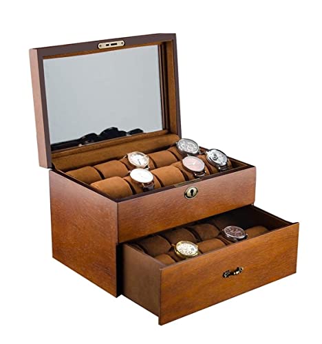 Uhrenkoffer Uhrenrolle Uhrenbox Uhrenschatulle 20 Slots Massivholz Herren Uhrenbox Vitrine Sammlung Schmuckschatulle Aufbewahrung Retro Double Layer Uhrenetui Uhren Aufbewahrungsbox ( Color : B , Size von AMYSTY