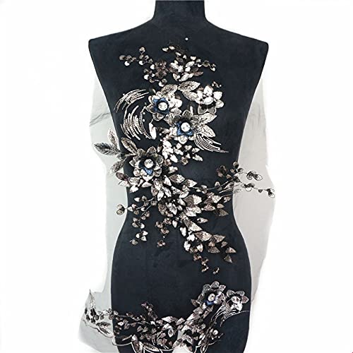 Stickerei Abendkleid Applique, Stoff 3D Blumen Perlen Pailletten Strass Applikationen Stickerei Spitzenbesatz Mesh Aufnäher for Hochzeitskleid(Black) von AMZBNEIDI