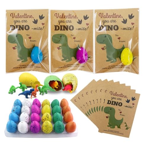 AMZLORD 12/24 Pack Valentinerkarten mit Dinosaurier Eier schlüpfen Massen lustige Dino Valentine Exchange Cards for Jungen Mädchen Kleinkind Schulklassen Party Gefälligkeiten von AMZLORD