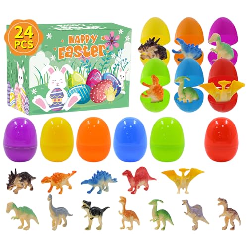 AMZLORD 12pcs vorgefüllte Ostereier Osterkorb Stuffs mit Dinosaurierspielzeug gefülltes Ostereige Geschenk Buntes Ostereispielzeug for Kinder Kleinkinder von AMZLORD