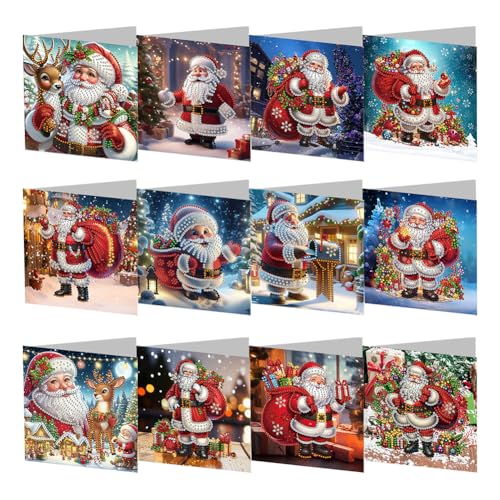 AMZLORD 5D DIY Diamond Painting Grußkarten Diamant Painting Weihnachten Karten Weihnachtskarten Set mit Umschlag Strass Handwerk Grußkarte für Geburtstag, Christmas von AMZLORD