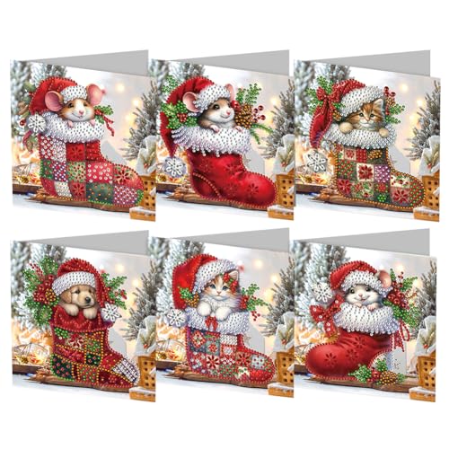 AMZLORD DIY Diamond Painting Grußkarten Diamant Painting Weihnachten Karten Weihnachtskarten Set mit Umschlag Strass Handwerk Grußkarte für Erwachsene, Urlaub, Freunde, Familie von AMZLORD