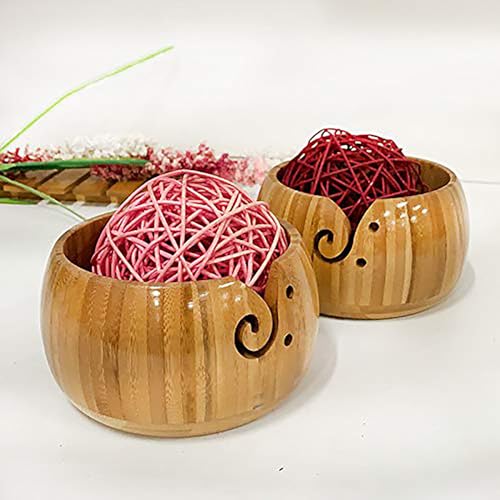 AMZTEMU Garnschale für wolle, Wollschale garnschale, Wollknäuelhalter, all-in-one wooden yarn bowl - multifunctional knitting tool ohne Deckel - Bambus(15 * 8cm) von AMZTEMU