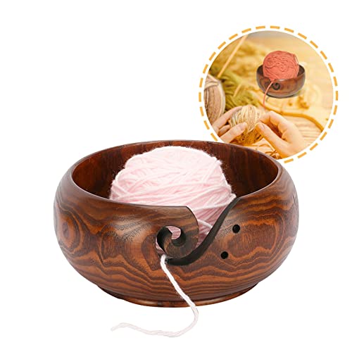 AMZTEMU Garnschale für wolle, Wollschale garnschale, Wollknäuelhalter, all-in-one wooden yarn bowl - multifunctional knitting tool ohne Deckel -Retro-Stil(15 * 8cm) von AMZTEMU