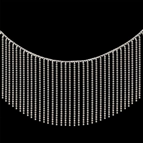 AMZTKDIY Strass Fransen Trim Strass Nähen Perlen Fransen Besatz Band Quaste Kette für Kleidung Accessoires und DIY Handwerk Dekoration (0,5 Yards, Silber) von AMZTKDIY