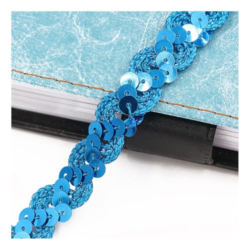 AMateschitz 1.5cm Glitzer Pailletten Spitzenband Pailletten Bänder Bunte Paillette Trim Paillettenband Glitzer Geflochten Bortenband für DIY Basteln Nähen Kostüme Kleid Schmuck Blau 25 Meter von AMateschitz