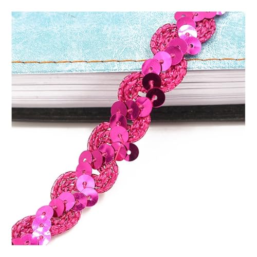 AMateschitz 1.5cm Glitzer Pailletten Spitzenband Pailletten Bänder Bunte Paillette Trim Paillettenband Glitzer Geflochten Bortenband für DIY Basteln Nähen Kostüme Kleid Schmuck Dunkelrosa 25 Meter von AMateschitz