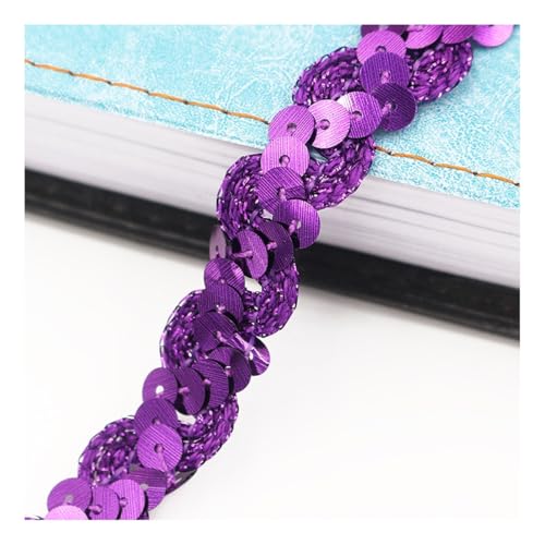 AMateschitz 1.5cm Glitzer Pailletten Spitzenband Pailletten Bänder Bunte Paillette Trim Paillettenband Glitzer Geflochten Bortenband für DIY Basteln Nähen Kostüme Kleid Schmuck Dunkelviolett 25 Meter von AMateschitz