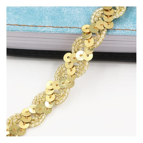 AMateschitz 1.5cm Glitzer Pailletten Spitzenband Pailletten Bänder Bunte Paillette Trim Paillettenband Glitzer Geflochten Bortenband für DIY Basteln Nähen Kostüme Kleid Schmuck Gelb 25 Meter von AMateschitz