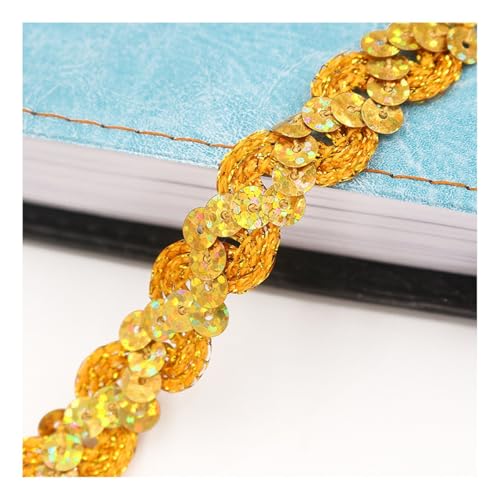 AMateschitz 1.5cm Glitzer Pailletten Spitzenband Pailletten Bänder Bunte Paillette Trim Paillettenband Glitzer Geflochten Bortenband für DIY Basteln Nähen Kostüme Kleid Schmuck Glitzer Gold 25 Meter von AMateschitz