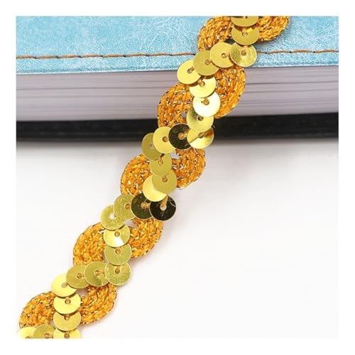 AMateschitz 1.5cm Glitzer Pailletten Spitzenband Pailletten Bänder Bunte Paillette Trim Paillettenband Glitzer Geflochten Bortenband für DIY Basteln Nähen Kostüme Kleid Schmuck Gold 25 Meter von AMateschitz