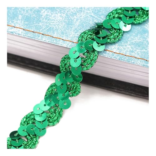 AMateschitz 1.5cm Glitzer Pailletten Spitzenband Pailletten Bänder Bunte Paillette Trim Paillettenband Glitzer Geflochten Bortenband für DIY Basteln Nähen Kostüme Kleid Schmuck Grün 25 Meter von AMateschitz