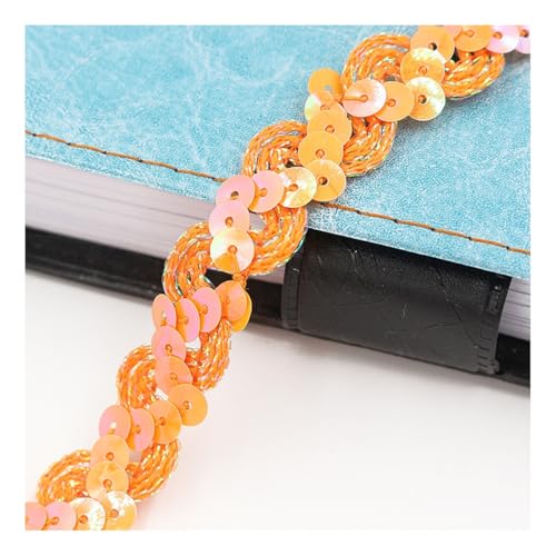 AMateschitz 1.5cm Glitzer Pailletten Spitzenband Pailletten Bänder Bunte Paillette Trim Paillettenband Glitzer Geflochten Bortenband für DIY Basteln Nähen Kostüme Kleid Schmuck Orange 25 Meter von AMateschitz