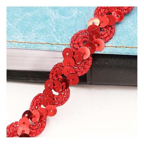 AMateschitz 1.5cm Glitzer Pailletten Spitzenband Pailletten Bänder Bunte Paillette Trim Paillettenband Glitzer Geflochten Bortenband für DIY Basteln Nähen Kostüme Kleid Schmuck Rot 25 Meter von AMateschitz