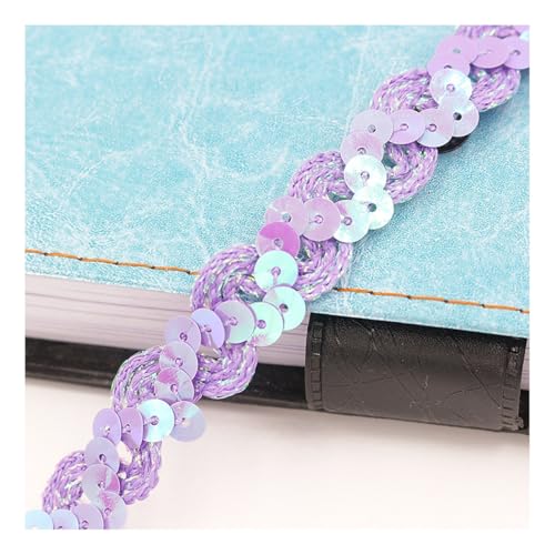 AMateschitz 1.5cm Glitzer Pailletten Spitzenband Pailletten Bänder Bunte Paillette Trim Paillettenband Glitzer Geflochten Bortenband für DIY Basteln Nähen Kostüme Kleid Schmuck Violett 25 Meter von AMateschitz