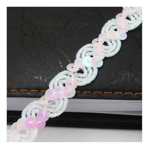 AMateschitz 1.5cm Glitzer Pailletten Spitzenband Pailletten Bänder Bunte Paillette Trim Paillettenband Glitzer Geflochten Bortenband für DIY Basteln Nähen Kostüme Kleid Schmuck Weiß 25 Meter von AMateschitz