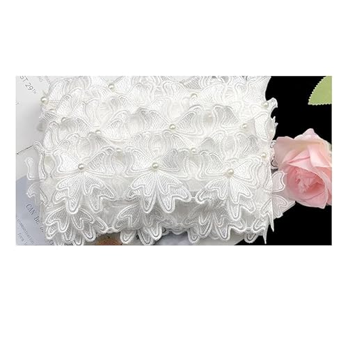 AMateschitz 3D Schleifen Spitze Borte Spitzenborte mit Schleifemuster Blumen Spitzenbesatz Mit Perlen Schmetterlings Spitzenband für Hochzeit Nähen Tischdecke Vorhang DIY, 7CM Breite Weiß 10 Yard von AMateschitz