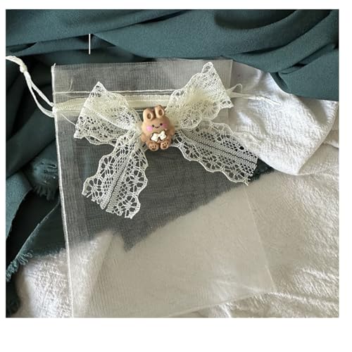 AMateschitz 50 Stück Organzasäckchen Geschenkbeutel mit Spitze Kordelzug Schmuckbeutel mit Klein Bär Gaze Säckchen Klein Lavendelsäckchen Organza für Hochzeit Schmuck Süßigkeiten Braun Hase 17 * 23cm von AMateschitz