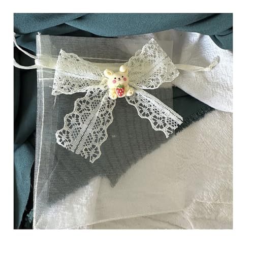 AMateschitz 50 Stück Organzasäckchen Geschenkbeutel mit Spitze Kordelzug Schmuckbeutel mit Klein Bär Gaze Säckchen Klein Lavendelsäckchen Organza für Hochzeit Schmuck Süßigkeiten Erdbeerhase 9 * 12cm von AMateschitz