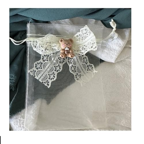 AMateschitz 50 Stück Organzasäckchen Geschenkbeutel mit Spitze Kordelzug Schmuckbeutel mit Klein Bär Gaze Säckchen Klein Lavendelsäckchen Organza für Hochzeit Schmuck Süßigkeiten Flaschen Bär 17*23cm von AMateschitz