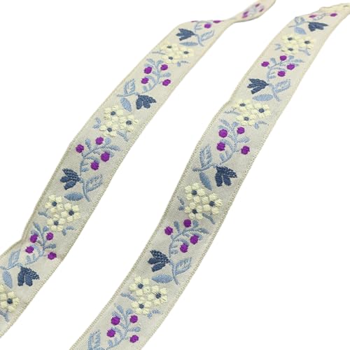 AMateschitz Ethnischer Stickerei Spitzenband 2cm Breit Vintage Jacquard Bandbesatz Floraler Bestickter Polyesterband Blumenmuster Gewebtes Band für Nähen DIY Basteln Kleidung Vorhänge Beige 10 Yard von AMateschitz