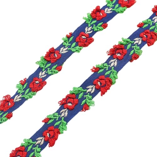 AMateschitz Ethnischer Stickerei Spitzenband 2cm Breit Vintage Jacquard Bandbesatz Floraler Bestickter Polyesterband Blumenmuster Gewebtes Band für Nähen DIY Basteln Kleidung Vorhänge Blau 30M von AMateschitz